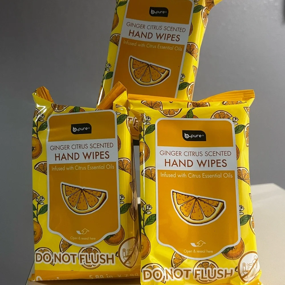 Ginger Citrus Scented Hand Wipes - Yellow, pack of 3